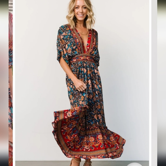 Baltic Born Dresses & Skirts - Baltic Born Leeanne Midi Dress Navy Multi Floral Boho Medium Maxi